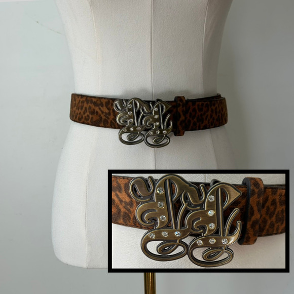 Unbranded Womens Y2K Leopard Print Belt Size XL Studded Rhinestone Grunge Punk - Picture 1 of 6